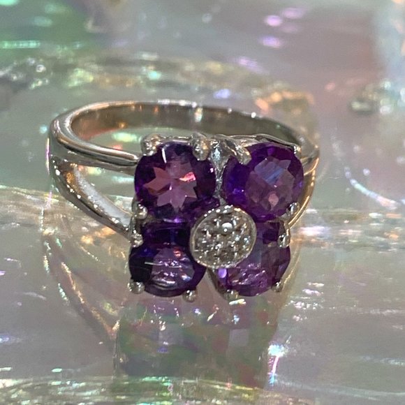 Jewelry - -Sterling Amethyst Floral Ring | Size 5 | Celestial Luxe Sparkle